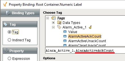 Bindings and Tag Properties Choose Tag Tree