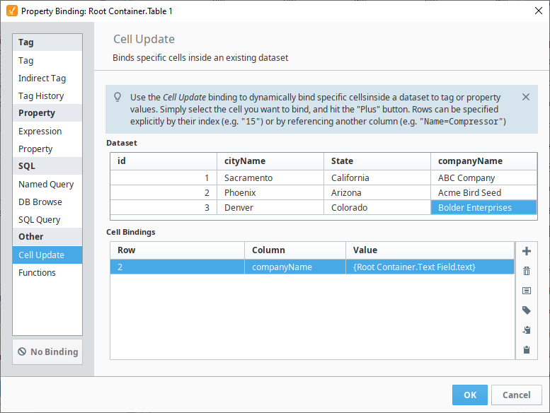 Cell Update Binding: Binding a Dataset Property to Realtime Values