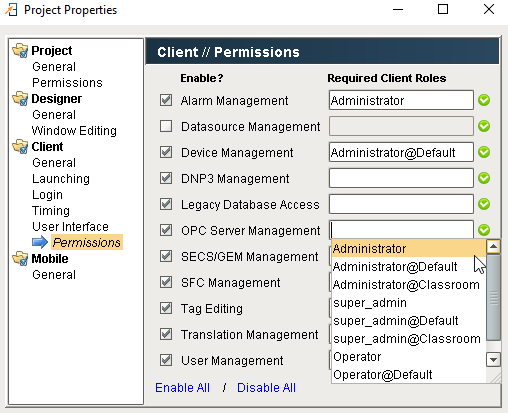 Client Permissions Example