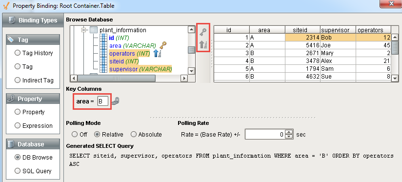 Configuring a DB Browse Binding: Sort Order Step 4