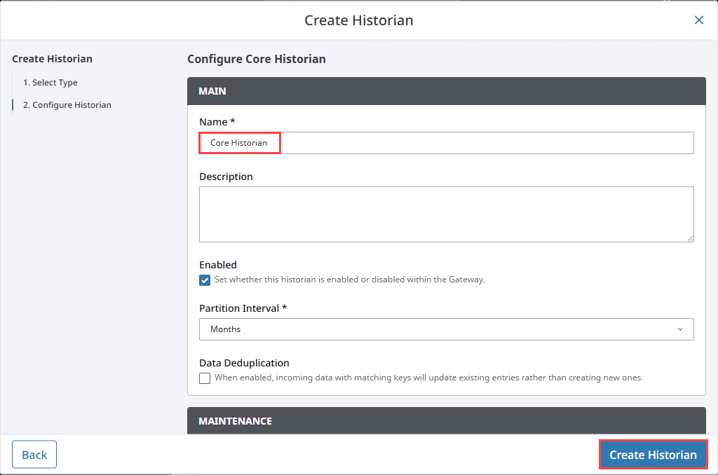 Configuring a QuestDB Internal Historian Step 4