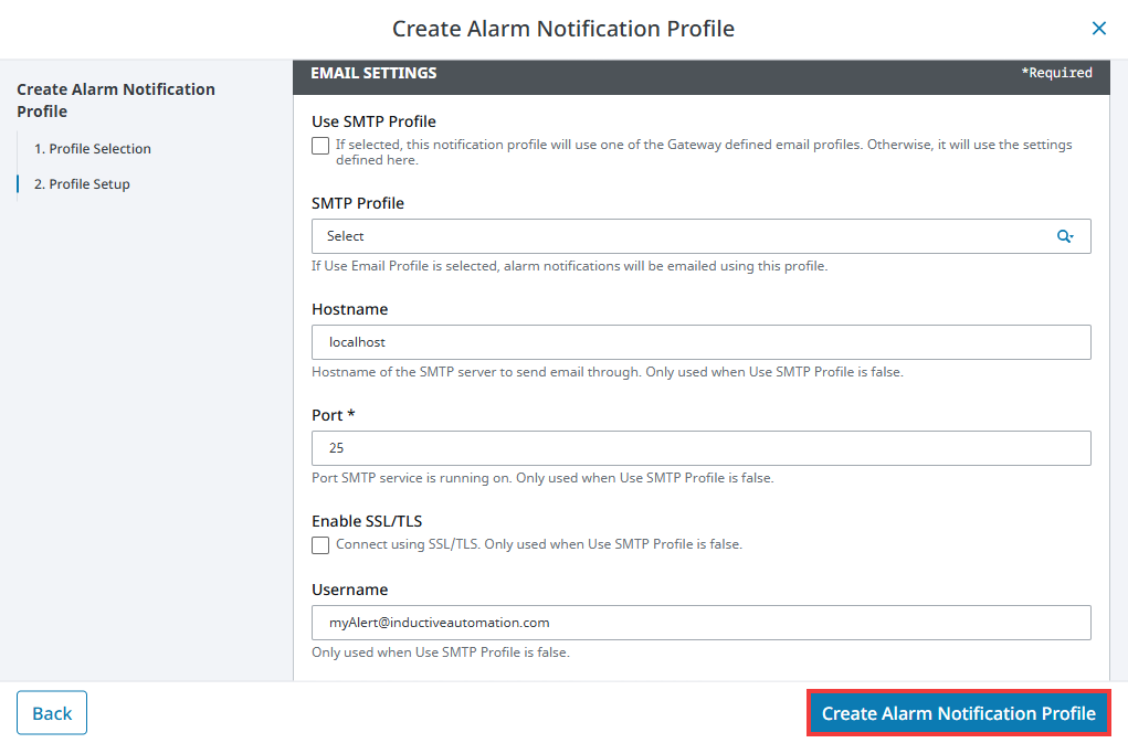 Creating an Alarm Notification Profile Step 4