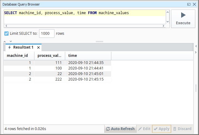 DB Table Historian Provider Example DB Query Browser