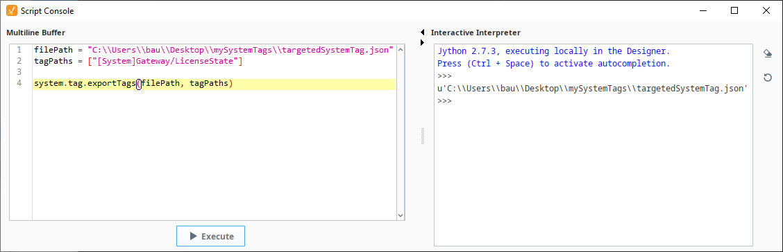 Export Targeted System Tag Configuration Script