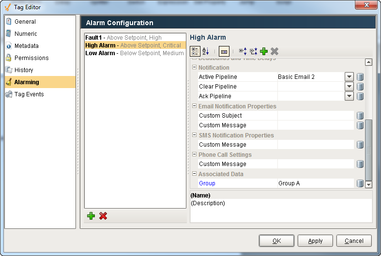 Filter on Alarm Associated Data Tag Setup