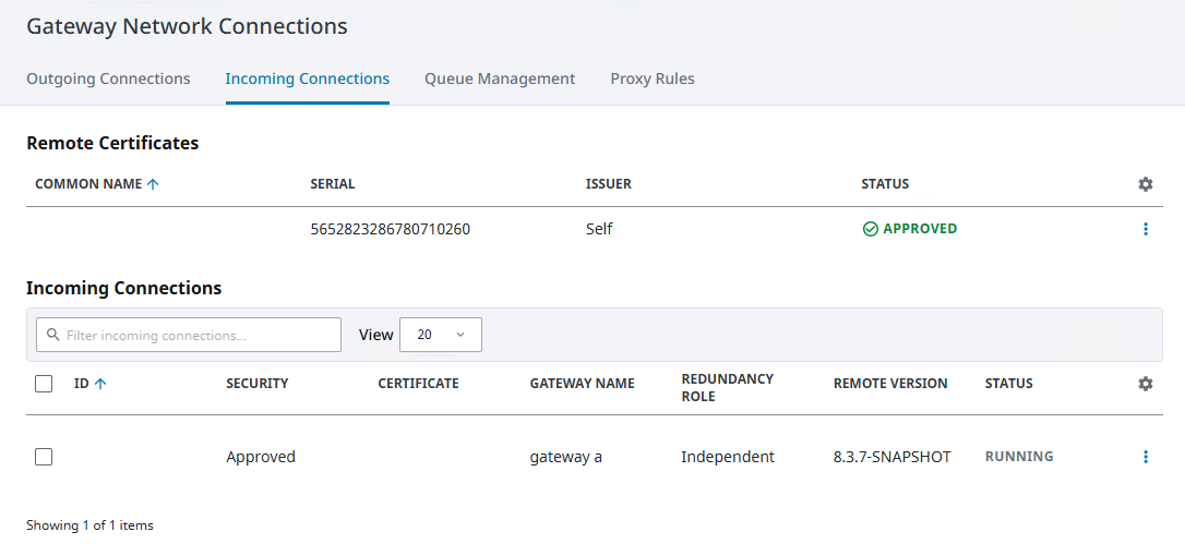 Gateway Network Connections Incoming Tab