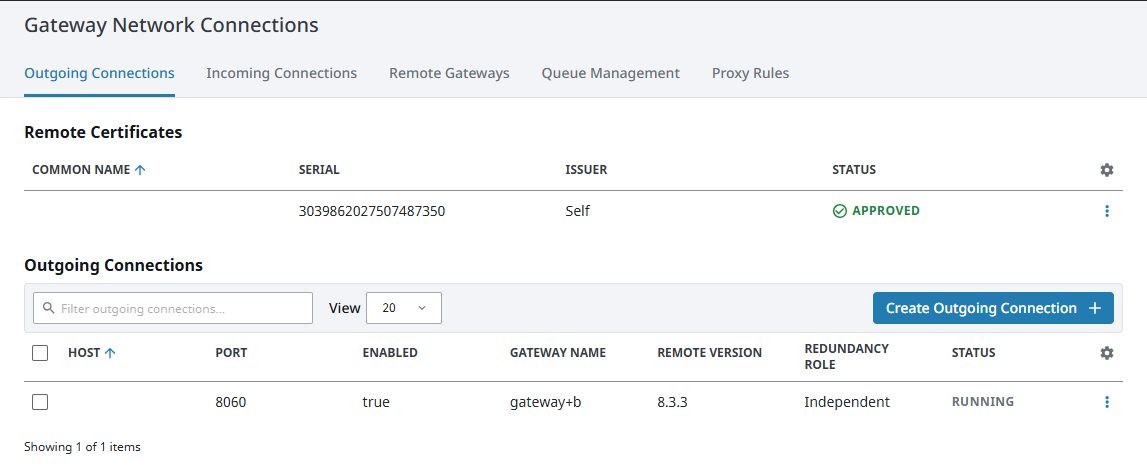 Gateway Network Connections Outgoing Tab