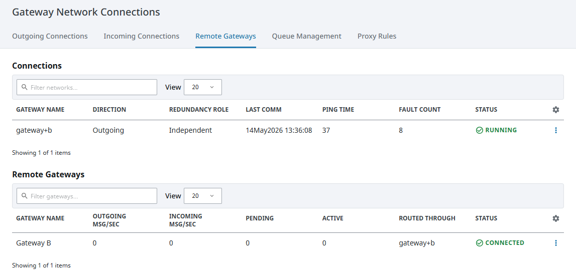 Gateway Network Connections Remote Gateways Tab