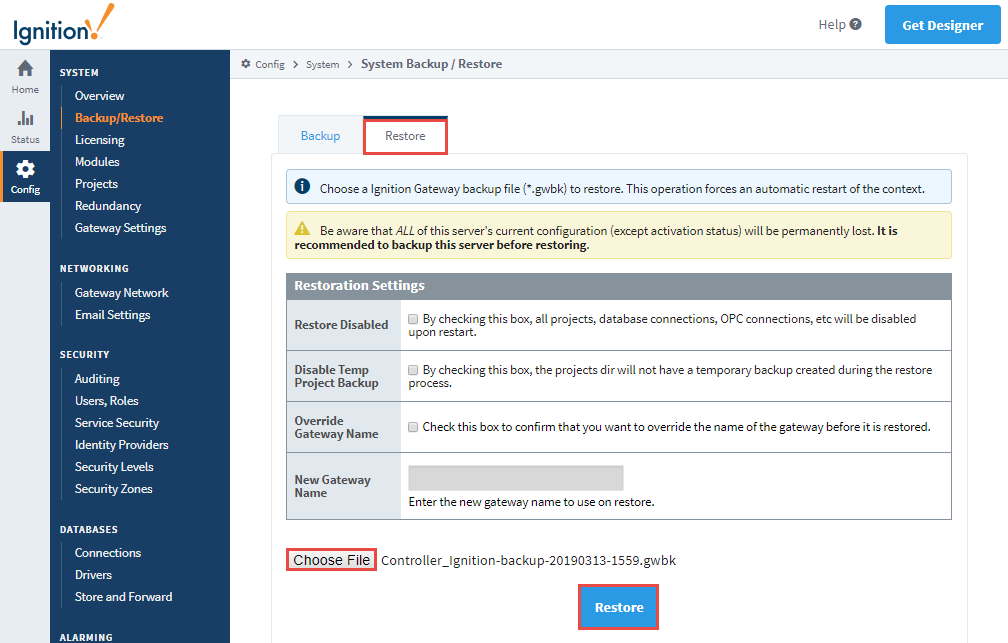 Gateway Restore Step 5