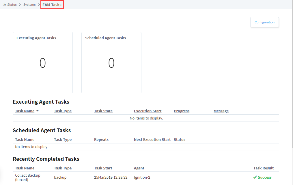 Gateway Status Page - EAM Tasks