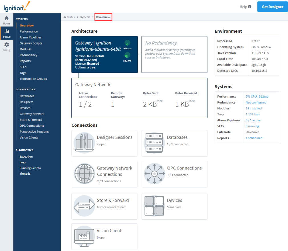 Gateway Status Page - Overview