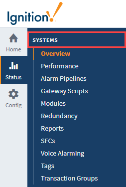 Gateway Status Page Systems Section