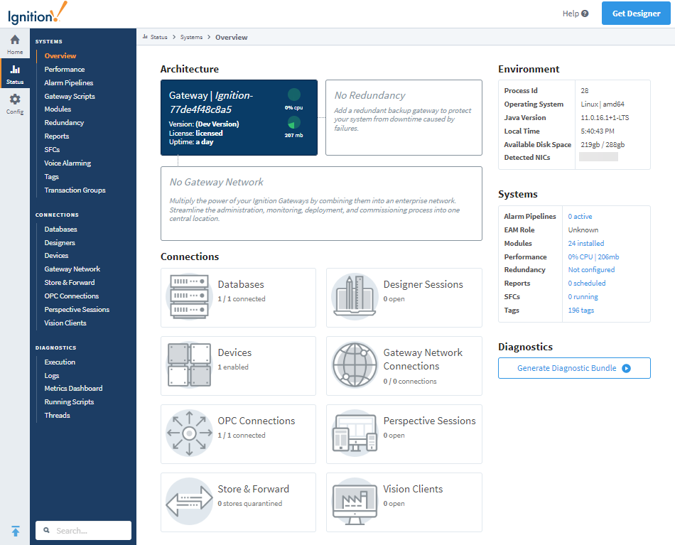 Gateway Web Interface - Status