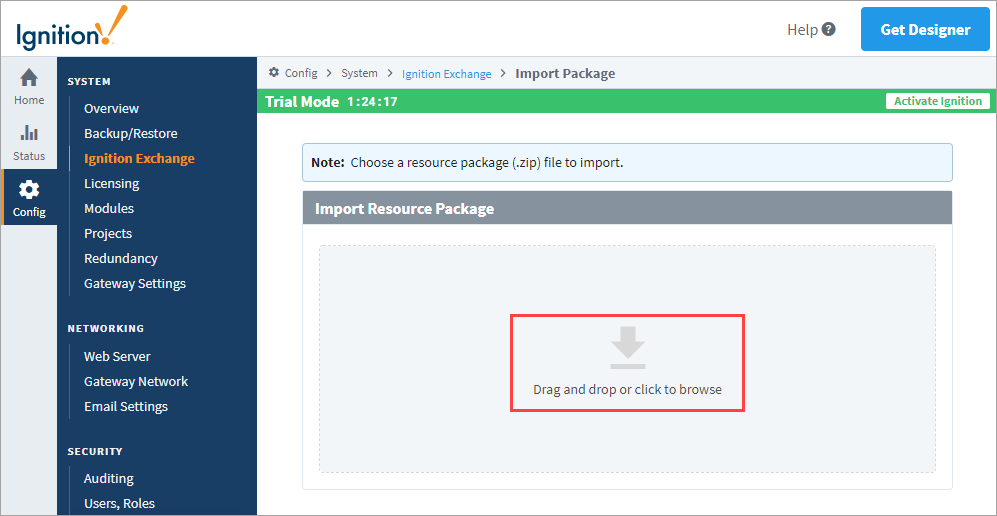 Import Ignition Exchange Package from the Gateway Step 3