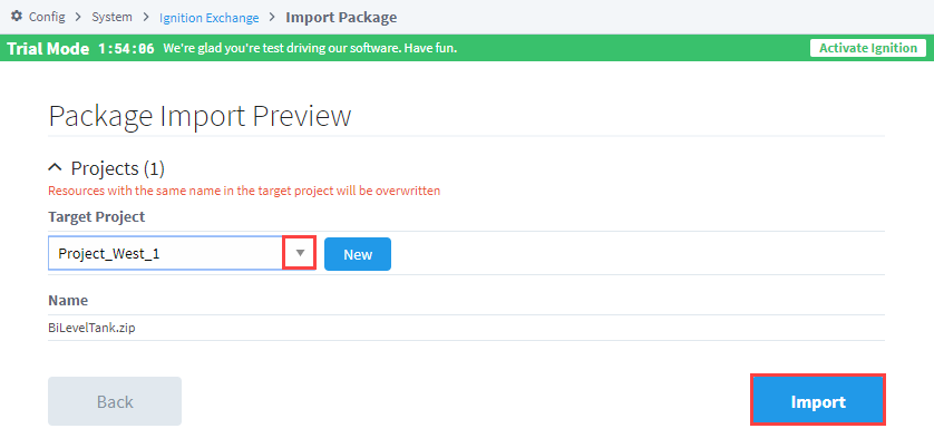 Import Ignition Exchange Package from the Gateway Step 5a