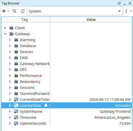 LicenseState Alarm in Tag Browser