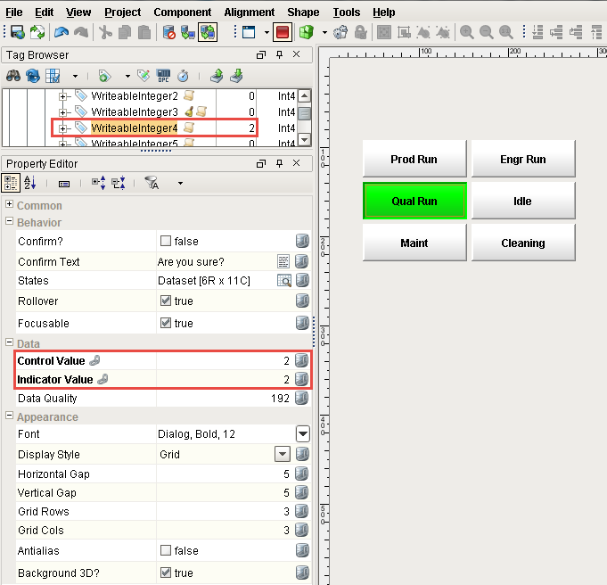 multi-state button control and indicator values