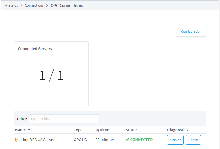 OPC Connections Page