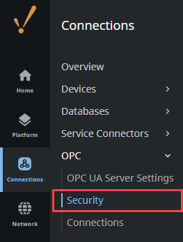 OPC UA Security Section Gateway Config