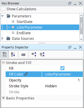 Parameters as Colors Key Browser to Property Inspector