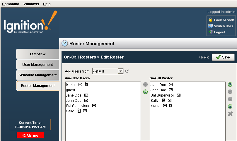 Alarm Notification Roster Management from the Client Window
