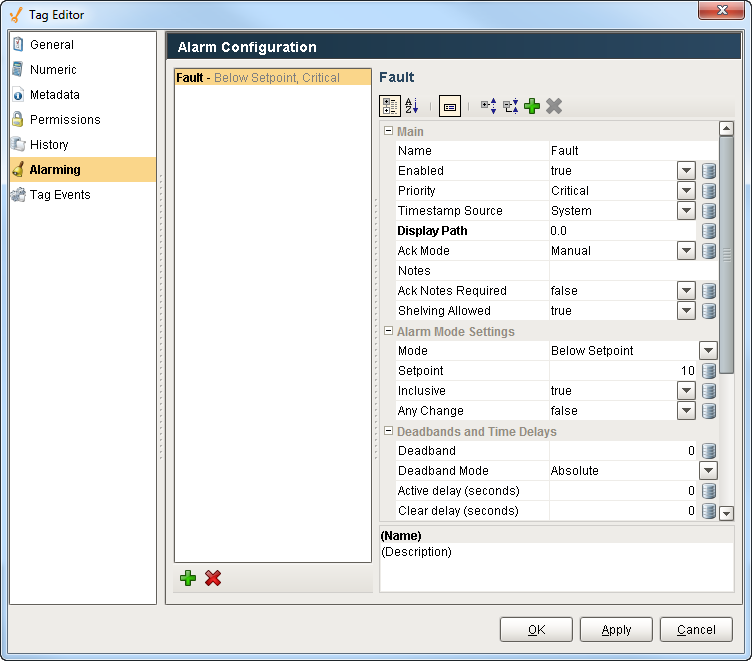 Alarm Setup on Tag