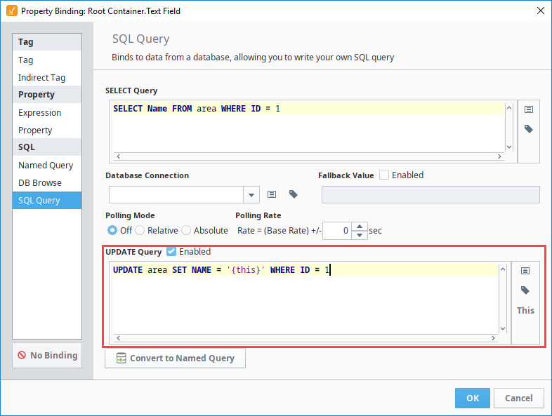 SQL Query Binding: Scalar Query Update