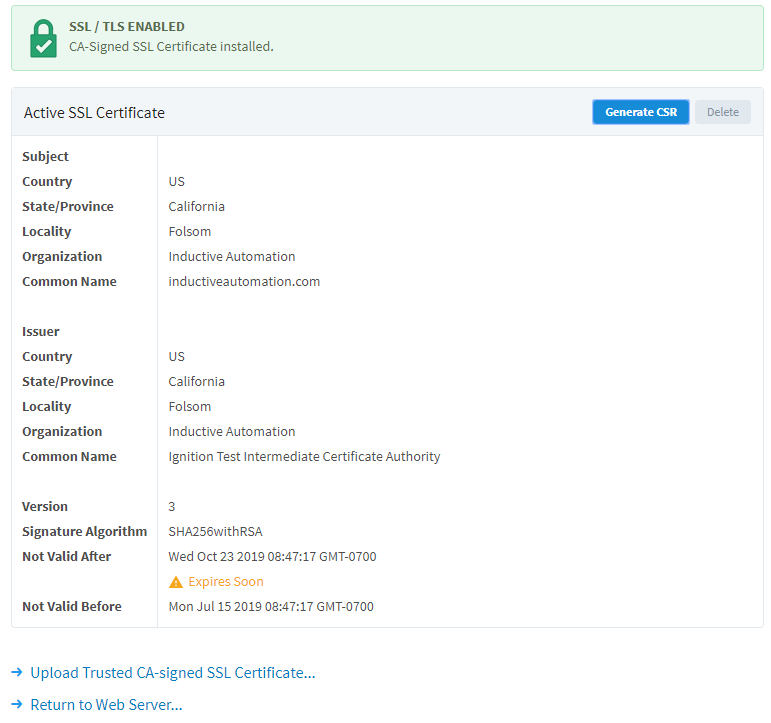 SSL TLS Settings Details List