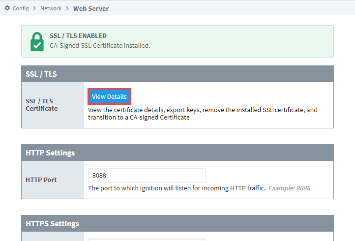 SSL TLS Settings View Details