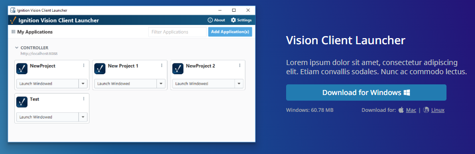 Vision Client Launcher Downloads Page