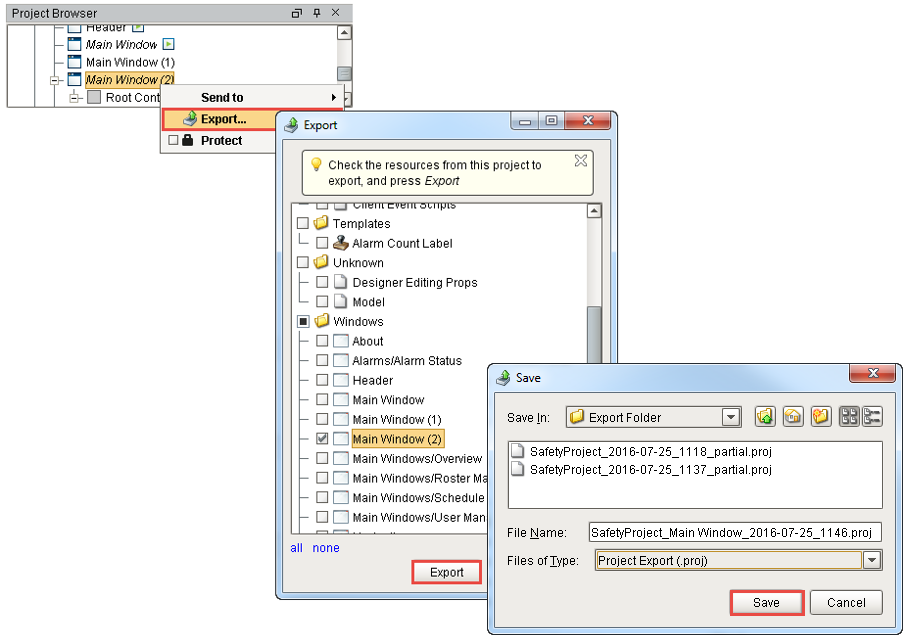 Working with Vision Windows - Exporting a Window