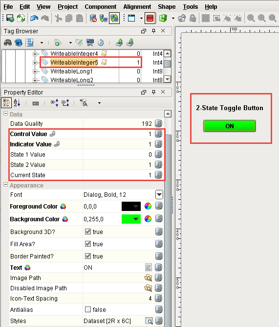 2 state toggle button example step 1