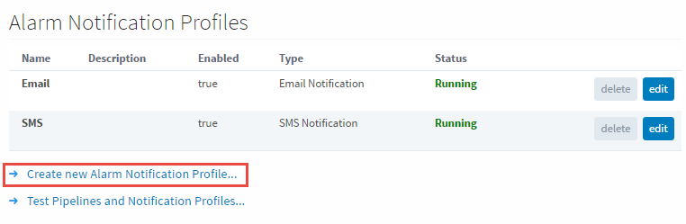 Alarm Notification Create New Pipeline