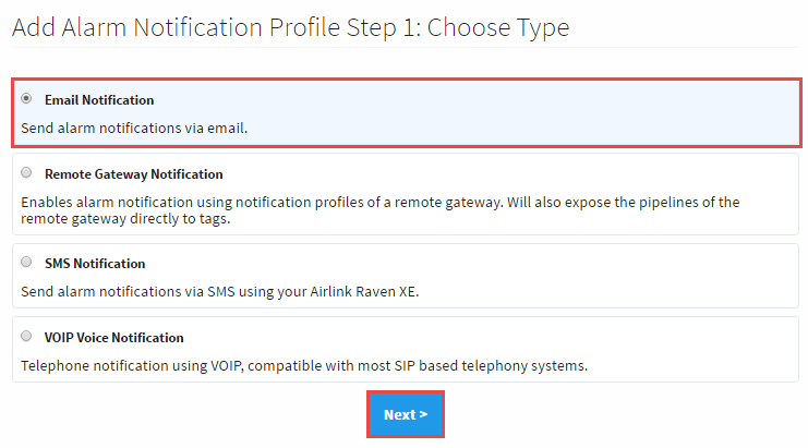 Alarm Notification Email Setup Step 1