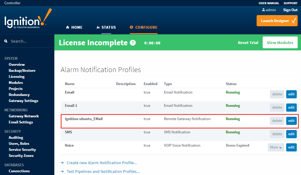 Alarm Notification Profiles Remote Gateway
