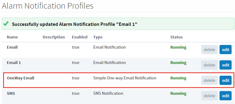 Alarm notification Simple One-way Setup Complete
