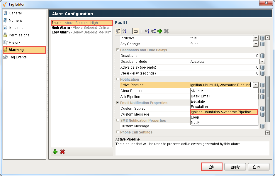 Alarm Notification Tag Editor Alarm Configuration