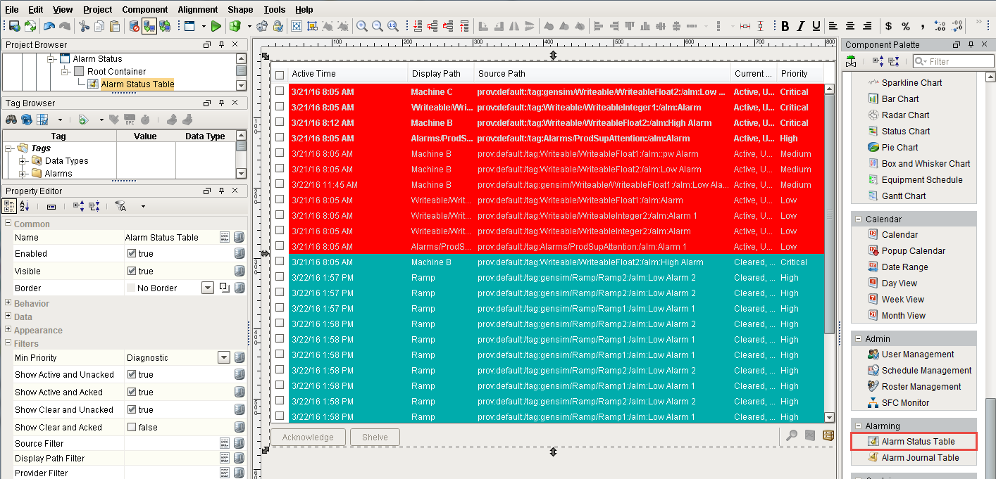 Alarm Status Table in Designer