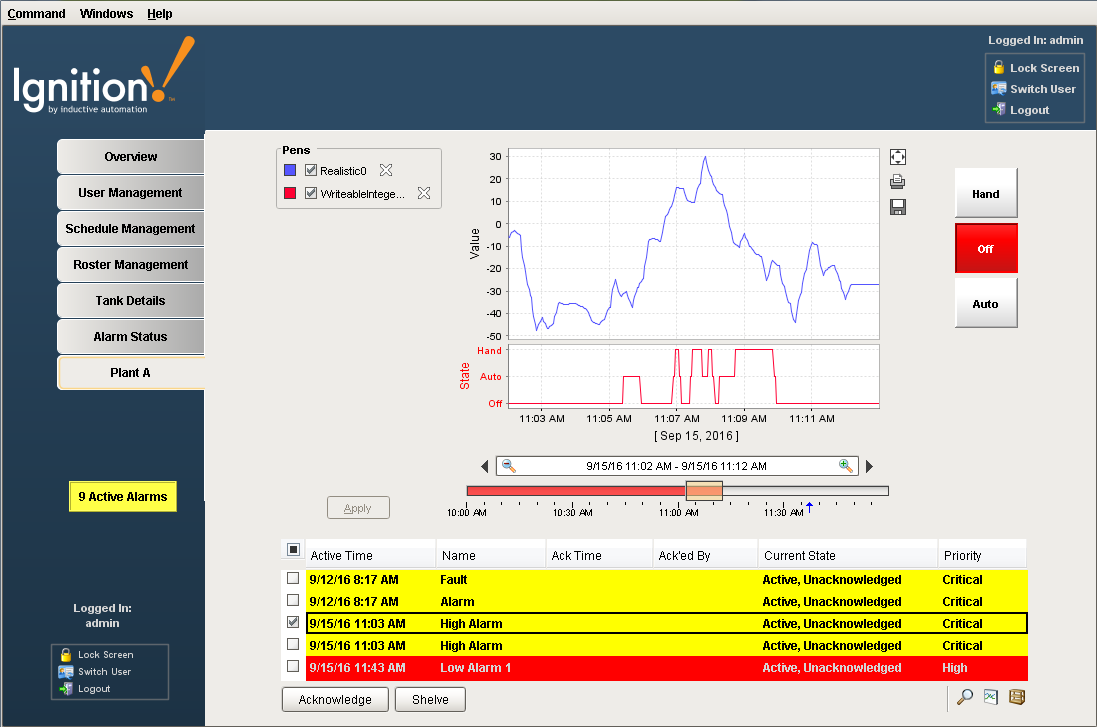 Alarm Status Table in Vision Client Marquee Mode