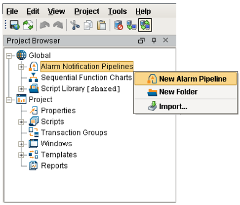 Creating Pipelines Project Browser