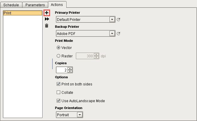 Image of the print action settings